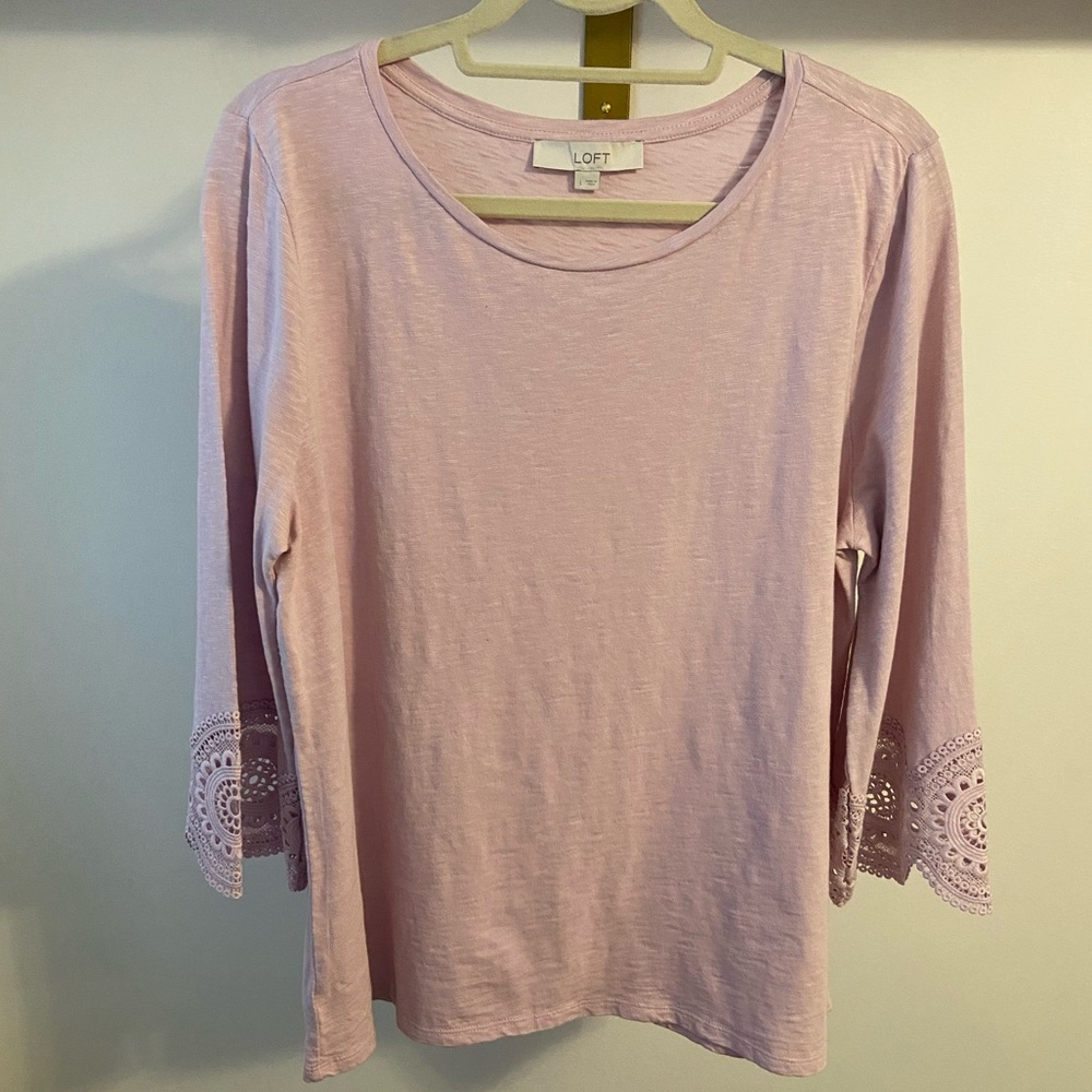 Loft Lilac/Mauve 3/4 Length Cotton Shirt with Floral Sleeve, Large